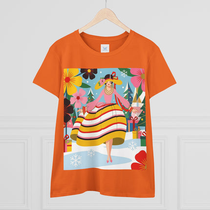 🎄🌸 The Christmas Blossom Belle Cotton Tee – Art Deco Holiday Whimsy