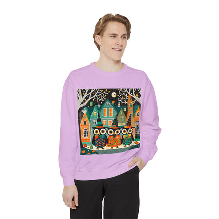 Night of the Trick-or-Treating Owlets Unisex Garment-Dyed Sweatshirt