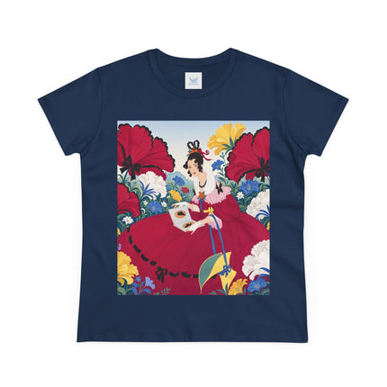 ❤️🌺 The Scarlet Garden Storybook Cotton Tee – Art Deco Floral Elegance