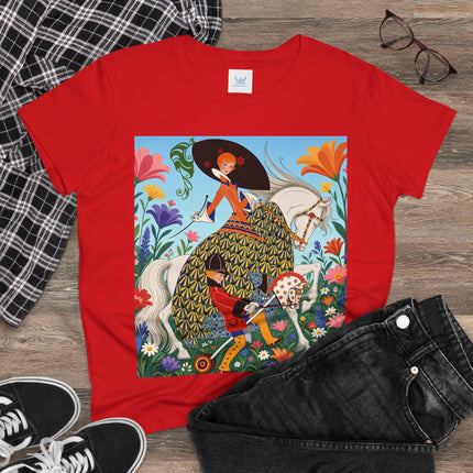 🐎🌸 The Enchanted Garden Riders Cotton Tee – Art Deco Equestrian Whimsy