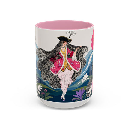 🌸🎀 The Pink Lace Garden Promenade Colorful Mug – Art Deco Fashion Elegance