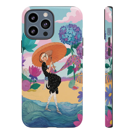 🌊☂️ The Lady Of The Flowered Seashore Phone Case – Art Deco Seaside Fashion