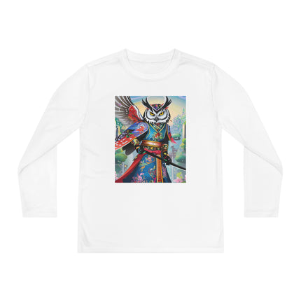 Cyberpunk Samurai Owl Youth Long Sleeve Competitor Tee – Futuristic Warrior & Neon Adventure