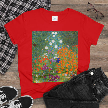 Cottage Garden by Gustav Klimt Women's Midweight Cotton Tee