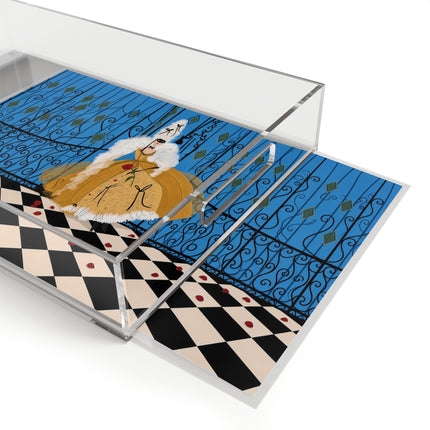 🎭🌹 The Lady At The Masquerade Gates Acrylic Serving Tray – Art Deco Fashion Illustration