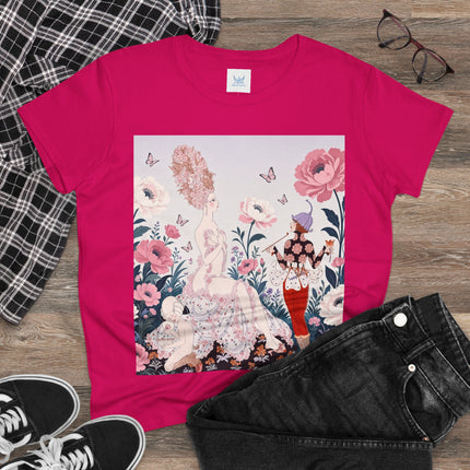 🌸🦋 The Enchanted Rose Garden Encounter Cotton Tee – Art Deco Floral Whimsy