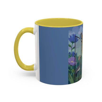 The Lady And The Enchanted Heron Colorful Mugs – Art Deco Botanical Elegance