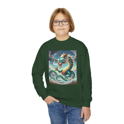 Tibetan Dragon in Battle Youth Crewneck Sweatshirt – Power, Motion & Mythic Adventure
