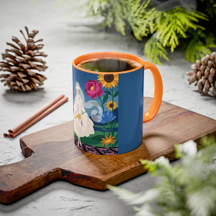 The Lady Of The Golden Parasol Colorful Mugs – Art Deco Botanical Elegance