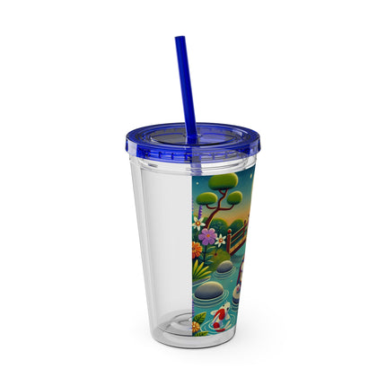Melodic Kitten by the Koi Pond Sunsplash Tumbler with Straw, 16oz