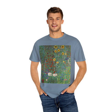 Farm Garden with Sunflowers by Gustav Klimt Unisex Garment-Dyed T-shirt