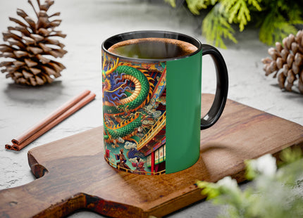 Tibetan Dragon Over Kabuki Duel Colorful Mugs (11oz, 15oz)