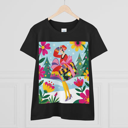 🎄🌺 Christmas In The Winter Garden Cotton Tee – Art Deco Holiday Whimsy