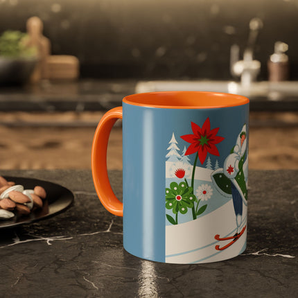🎿❄️ The Winter Garden Skier Colorful Mug – Whimsical Holiday Fantasy