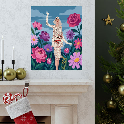 🌸👒 The Lady Of The Grand Flower Garden Matte Vertical Poster – Art Deco Fashion Illustration