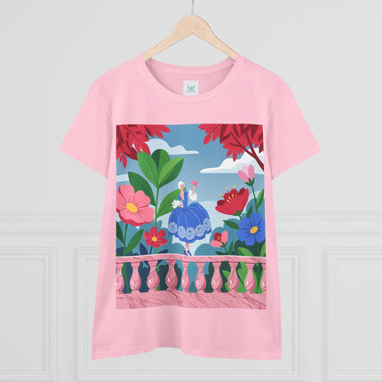 🌸💙 The Lady Of The Flower Terrace Cotton Tee – Colorful Art Deco Garden Elegance