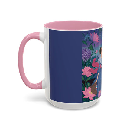 The Lady And The Morning Song Colorful Mugs – Art Deco Botanical Elegance