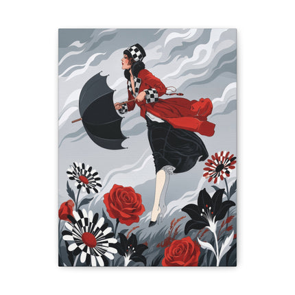 🌹☂️ The Lady In The Storm Placemat – Art Deco Floral Drama
