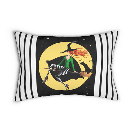 A Witch’s Moonlit Flight Spun Polyester Lumbar Pillow