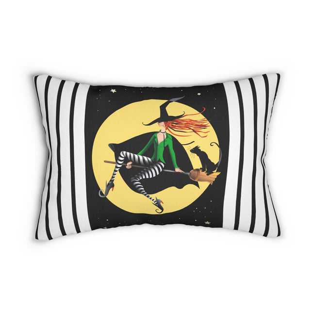 A Witch’s Moonlit Flight Spun Polyester Lumbar Pillow