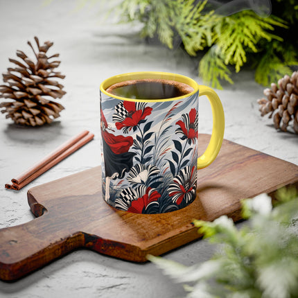 ☔🌹 The Scarlet Checkerboard Rainstorm Colorful Mug – Art Deco Floral Elegance