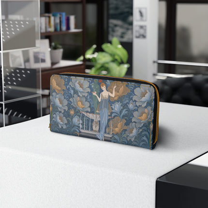 🌸🦚 The Enchanted Peacock Fountain Wallet – Art Deco Floral Elegance