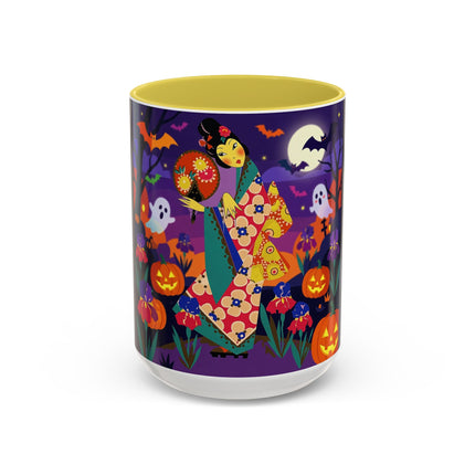 🌙🎃 The Moonlit Garden Masquerade Colorful Mug – Floral Halloween Charm