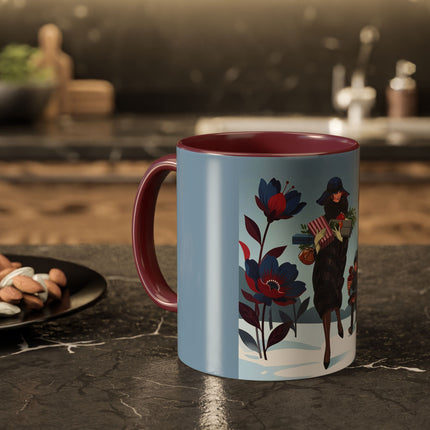 🎁🌺 The Christmas Gift Garden Stroll Colorful Mug – Art Deco Holiday Fantasy