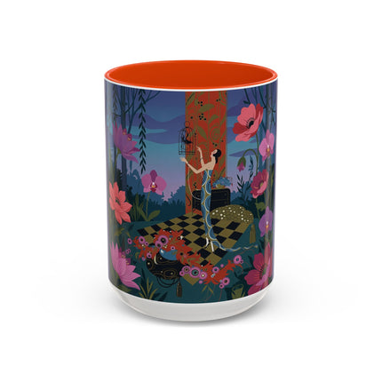 The Lady And The Midnight Birdcage Colorful Mugs – Art Deco Botanical Elegance
