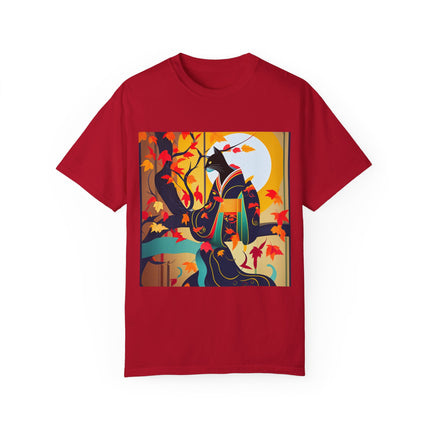 Black Cat in Kimono Unisex Garment-Dyed T-shirt