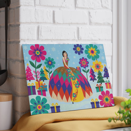 🌸🎄 The Lady Of The Kaleidoscope Garden Glass Cutting Board – Art Deco Christmas Fantasy