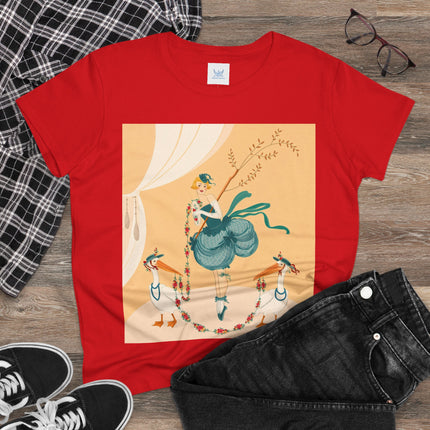 🌸🪽 The Lady And The Garden Storks Cotton Tee – Art Deco Floral Whimsy