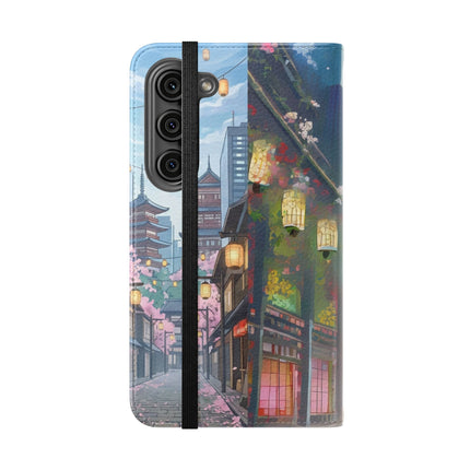 🦚🌸 Techno Plumes Peacock Flip Case – Neon Elegance & Sakura Dreams