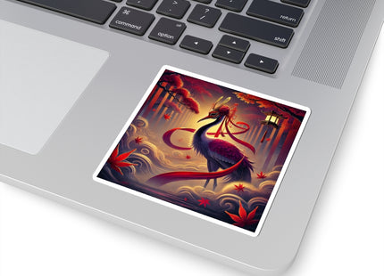 Regal Crimson Crane in the Autumn Mist Kiss-Cut Stickers (4 Sizes)