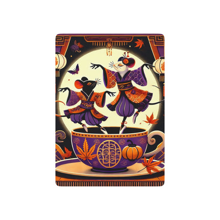 Theatrical Halloween Kabuki Mice on Teacup Playing Cards