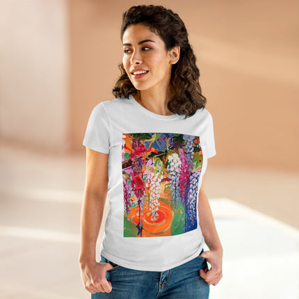 Women's Golden Wisteria Print Midweight Cotton Tee