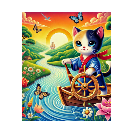 ⛵🐱 Sailor Kitten’s River Adventure Matte Vertical Poster – Whimsical Journey & Storybook Adventure