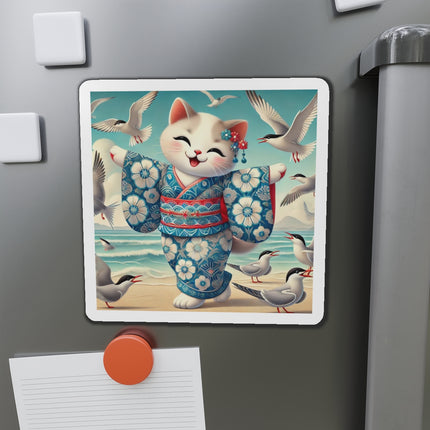 Geisha Kitten by the Seaside Die-Cut Magnets (5 Sizes)