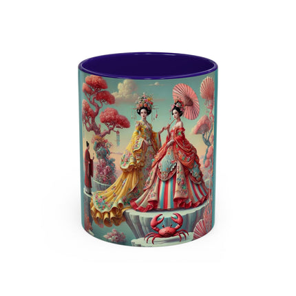 Cherry Blossom Courtesans & Crimson Crab Colorful Mug – Imperial Elegance & Playful Charm