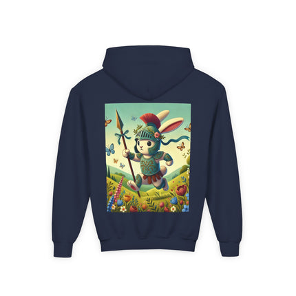 Rabbit Gladiator Youth Hooded Sweatshirt – Courage, Adventure & Playful Heroism