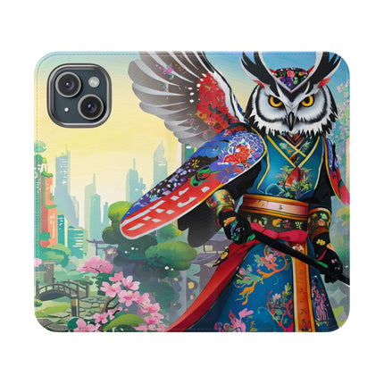 🦉⚔️ Cyberpunk Samurai Owl Flip Case – Neon Wisdom & Warrior Honor