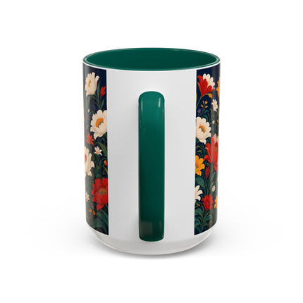 🌺🐦 The Enchanted Birdcage Garden Colorful Mug – Art Deco Floral Fantasy