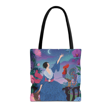 🌙🐓 The Lady Of The Moonlit Rooster Garden Tote Bag – Art Deco Floral Fantasy