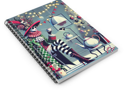 Whimsical Christmas Tea Party Spiral Notebook - Ruled Line
