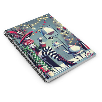 Whimsical Christmas Tea Party Spiral Notebook - Ruled Line