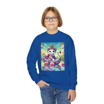 Geisha Kitten’s River Voyage Youth Crewneck Sweatshirt – Grace, Adventure & Storybook Charm