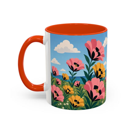 🌸⛵ The Seaside Blossom Promenade Colorful Mug – Art Deco Coastal Elegance