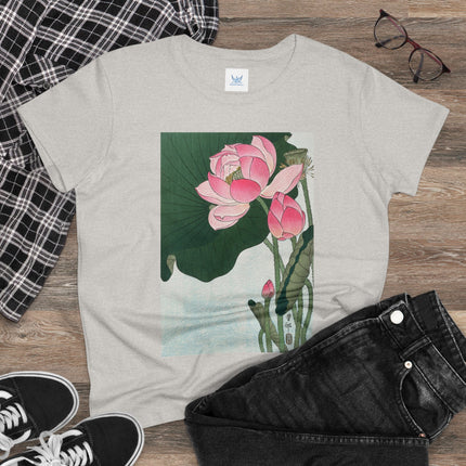 Blooming Lotus Flowers by Ohara Koson Women's Midweight Cotton Tee