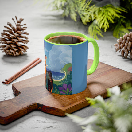 The Lady And The Sea Breeze Colorful Mugs – Art Deco Coastal Serenity