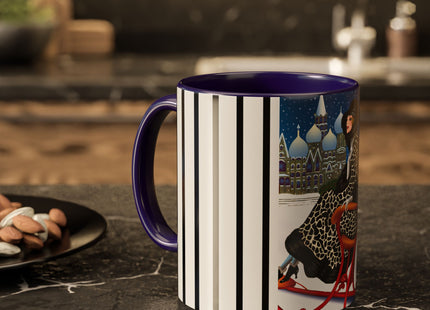 Elegant Winter Woman in Sleigh Colorful Mugs (11oz, 15oz)